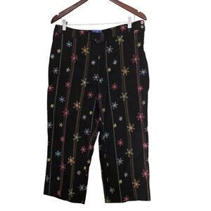 Tori Richard Honolulu Cropped Capri Pant Sz 14 Black Floral Embroidered Side Zip